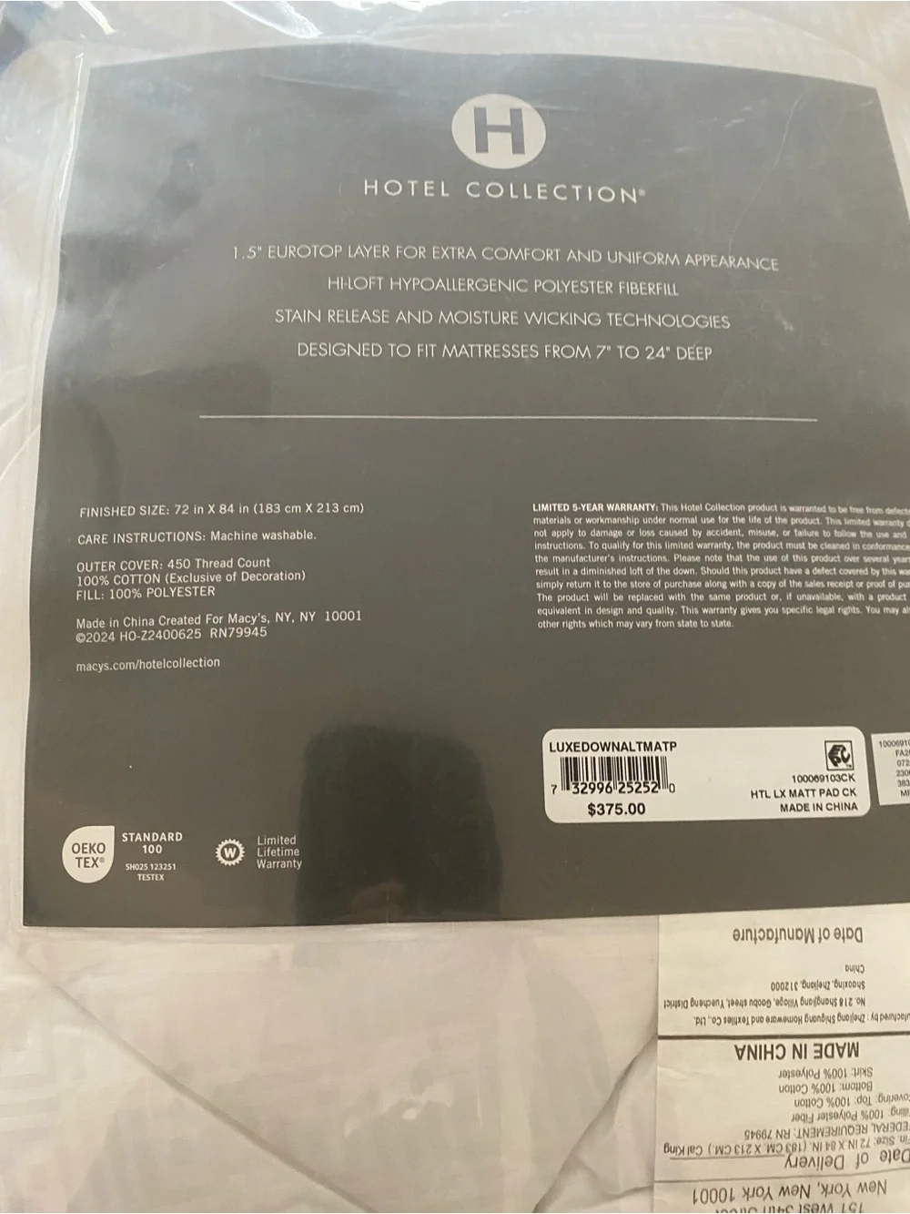 Hotel Collection Luxe Mattress Pad, California King
